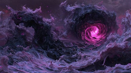 Sticker -   A painting of a purple-black swirl with a red light at the end of the tunnel, centered in the frame