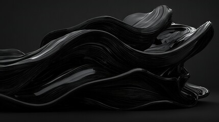   A monochrome image of a wavy material sculpture against a dark backdrop