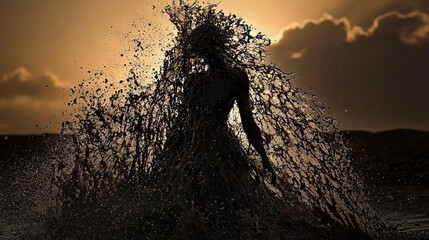 Wall Mural - a person in water with a splash coming out from behind them