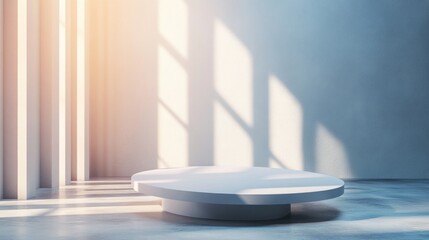 Poster - A white pedestal is in a room with a lot of light coming in from the windows