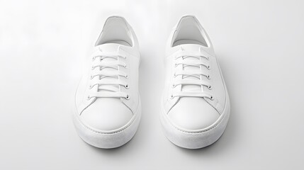 Simple White Sneakers: A pair of plain white sneakers with minimal detailing, placed side by side on a white background, with subtle shadowing.
