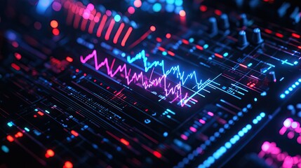 Poster - Close-up of a signal processing interface displaying electrical waveforms with various frequencies