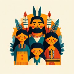 Illustration of an Indigenous family with two daughters and a son.