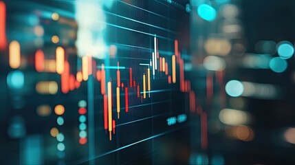 Poster - Close-up of a stock chart with detailed candlestick patterns and trading volume bars, on a financial app