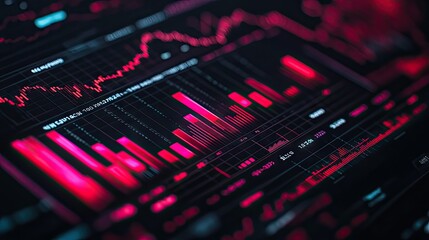 Poster - Close-up of a stock market analysis chart with a mix of bar graphs and line graphs highlighting key data -