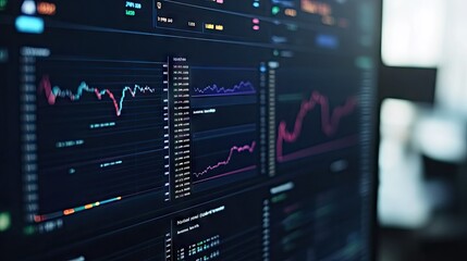 Poster - Close-up of a stock trading dashboard with multiple charts showing various stock performance metrics