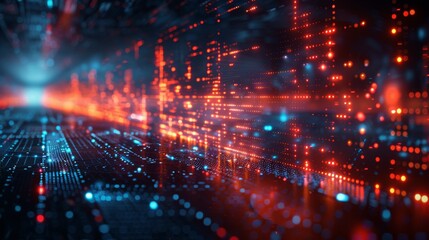 Aufkleber - A striking visual of bright red and blue digital lights akin to a circuit board symbolizing technological innovation and connections.