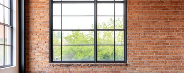 Loft with metal-framed windows and exposed brick walls, urban style, industrial charm