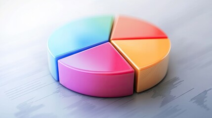 Poster - Colorful 3D pie chart with segments tilted slightly, showing depth and perspective, business theme --