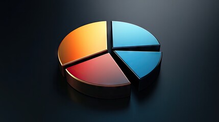 Poster - Detailed 3D pie chart with metallic textures, each segment separated slightly, dark background