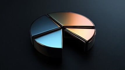 Poster - Detailed 3D pie chart with metallic textures, each segment separated slightly, dark background