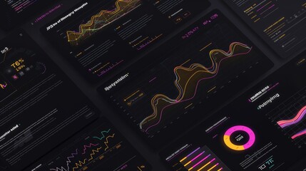 Poster - This image showcases a sophisticated digital dashboard with data visualizations, graphs, and charts, ideal for financial and business analysis purposes.