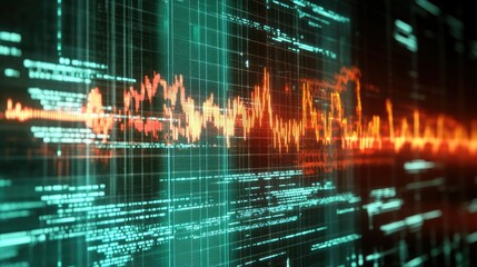Poster - Detailed shot of an electrical waveform graph on a computer screen with complex signal analysis