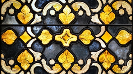 Wall Mural - black and yellow stained glass pattern design