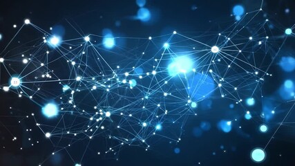 Poster - A vibrant visualization of a digital network, showcasing interconnected nodes and lines glowing against a dark backdrop, representing technology and data flow.