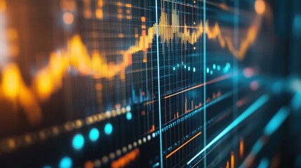 Poster - Detailed shot of financial data on a computer screen, including line graphs and performance indicators