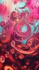 Canvas Print - Abstract swirls of pink and blue liquid create a mesmerizing pattern with small air bubbles scattered throughout.