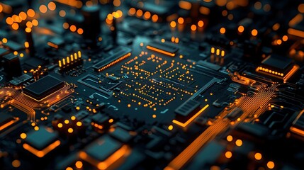 Poster - Detailed view of a circuit board with visible electrical wave patterns and glowing components