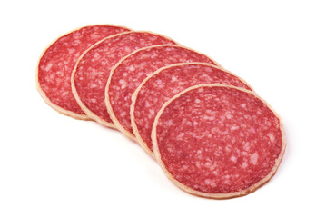 Wall Mural - Salami with cheese, salami parmesano, isolated on white background.