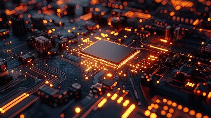 Poster - Detailed view of a circuit board with visible electrical wave patterns and glowing components