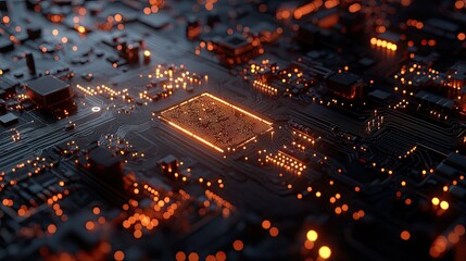 Poster - Detailed view of a circuit board with visible electrical wave patterns and glowing components