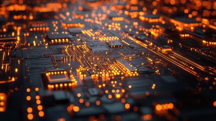 Poster - Detailed view of a circuit board with visible electrical wave patterns and glowing components