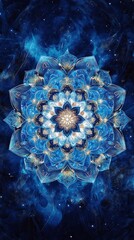 Wall Mural - Blue and Gold Mandala with a Starry Background