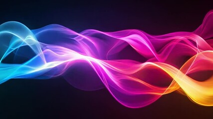 Poster - Vibrant light trails in blue, pink, and yellow dance across a dark background, creating an energetic and abstract visual experience.