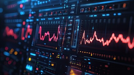 Poster - Detailed view of a digital signal generator screen with dynamic electrical wave patterns and adjustments
