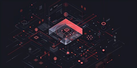 Poster - A futuristic cyber network with red glowing nodes, highlighting complex digital systems and advanced technological infrastructure.