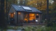 © Thoa - young couple happy resting outdoors with laptop in tiny house weekend away remote office concept.illustration
