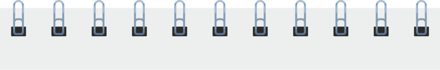 Poster - Row of metal binder clips is holding sheets of white paper on a white background