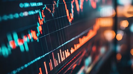 Poster - Detailed view of a stock market graph with rising and falling trends, accompanied by investment notes -