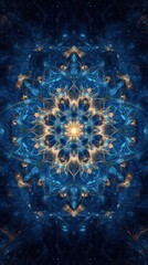 Wall Mural - Abstract Mandala with Blue and Gold Hues