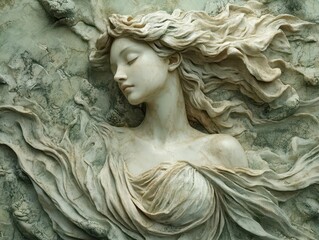 renaissanceinspired digital painting of gaia earth goddess emerging from marble intricate details flowing drapery serene expression earthly elements incorporated