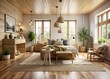 © Four888 - Scandinavian Oak Oasis: Natural wood grains, warm neutral tones, minimalist design, clean lines, hygge atmosphere