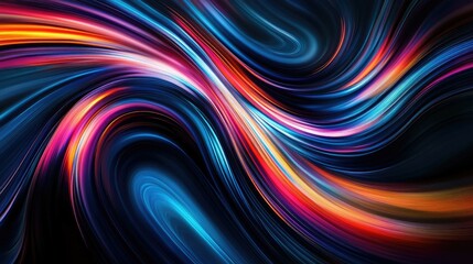 Poster - Dynamic swirling lines in vibrant colors, creating a sense of movement and energy, dark background -