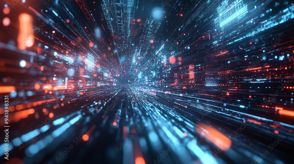 Dynamic digital acceleration depicted through streaks of light and ...