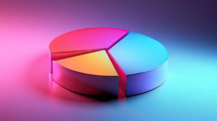 Poster - Floating 3D pie chart with glossy, gradient-colored segments, and light reflections, futuristic design