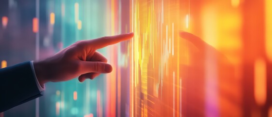 Poster - A close-up of a hand interacting with a vibrant, illuminated digital display, showcasing technology and innovation.