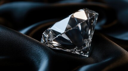 Macro image of a diamond on black velvet, emphasizing its sharp edges and flawless surface -