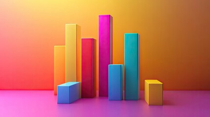 Poster - Modern 3D bar chart with vibrant colors, data visualization concept, and minimalistic background -