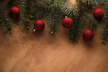 Wall Mural - abstract christmas and new year's background with christmas tree and red christmas balls.
