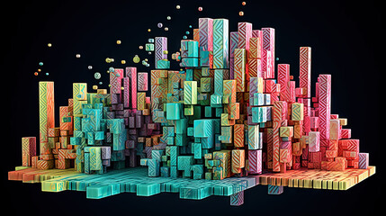 Aufkleber - Business data graph concept with market data clusters and particles. Digital sorting and management concept for business and finance.