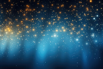 Poster - Blue background with silver and gold snowflake particles and blurred bokeh sparkles
