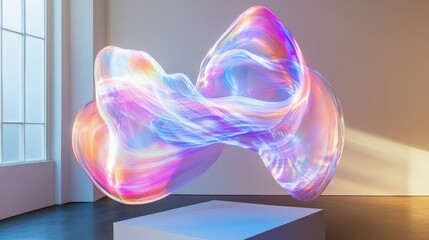 Canvas Print - A large, colorful, and abstract sculpture of a wave is suspended in midair