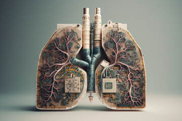 Poster - Artificial implant science concept with technological AI lungs on the circuit board.