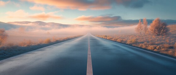 Wall Mural - A road with a foggy sky in the background