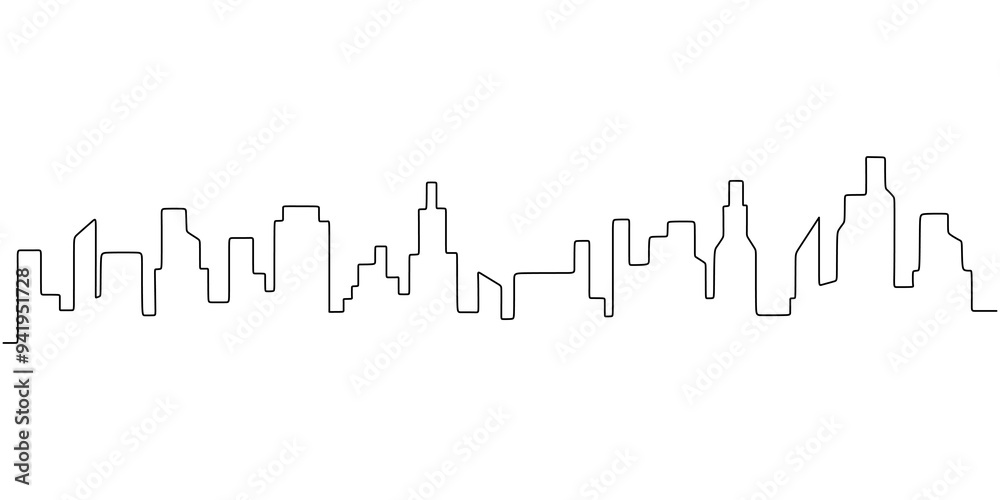 Cityscape continuous one line drawing. Vector illustration of ...