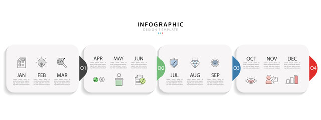 Wall Mural - Timeline calendar infographic template. 12 Step timeline journey, Simple flat year plan infographics. Business concept with 12 options, diagram vector illustration.